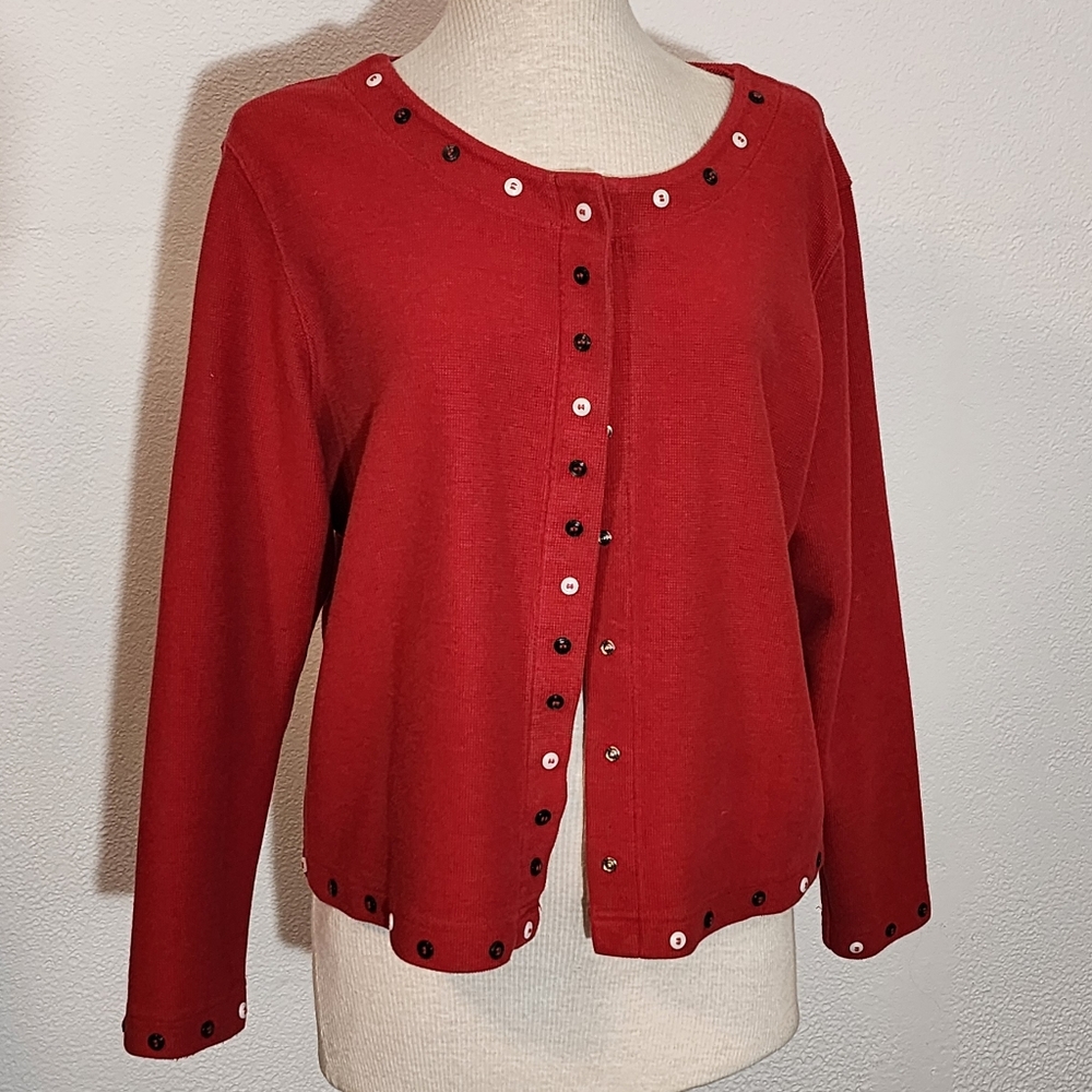 C & B Button Detail Snap Cardigan Red Size L - Picture 3 of 16